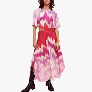 MAGE Tie And Dye Asymmetrical Scarf Maxi Dress Pink SZ US 10/ EU 42